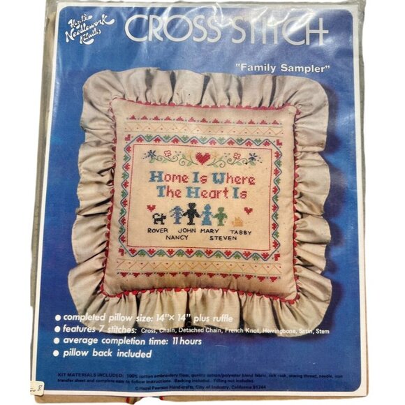 Vintage Hazel's Needlework Kaboodles "Family Sampler" Embroidery Kit  Pillow - Picture 1 of 3
